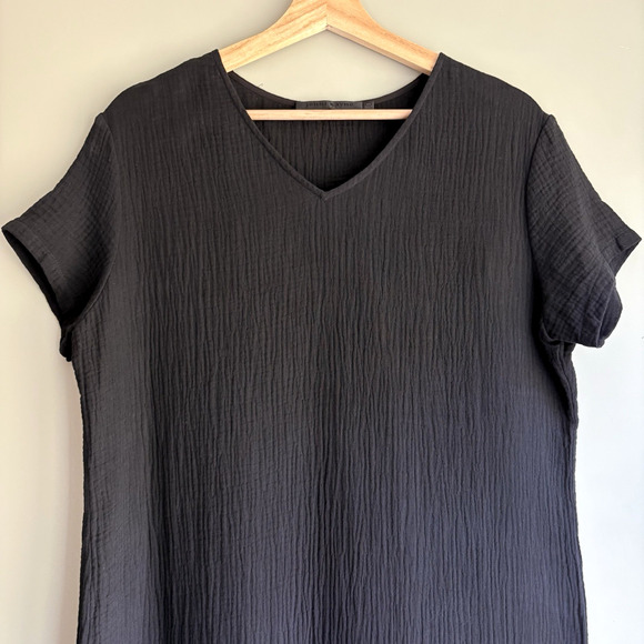 JENNI KAYNE Cypress Shift Dress Size XS Black Gauze Cotton Minimalist Lagenlook - Picture 4 of 9